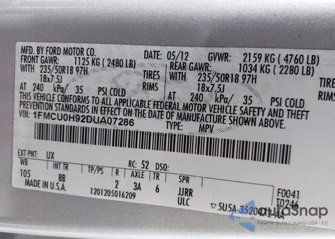 2013 Ford Escape Sel из США, поврежденный, VIN 1FMCU0H92DUA07286